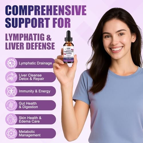 Liposomale Lymphdrainage-Tropfen, 26-in-1 Leberreinigung & Entgiftung mit Mariendistel, Echinacea, Glutathion, Vitaminen – Lymph-Leber-Kur für Darm- und Stoffwechselgesundheit – Erdbeergeschmack, 60 ml