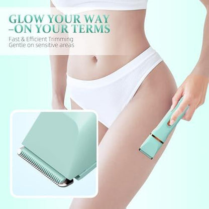 HOHOLE 5-in-1 Bikini Trimmer für Frauen, IPX7 wasserdichter elektrischer Rasierer, kabelloser Körperhaarentferner, Gesichts- & Bikinihaarentfernung, Keramikklinge (Reines Grün)