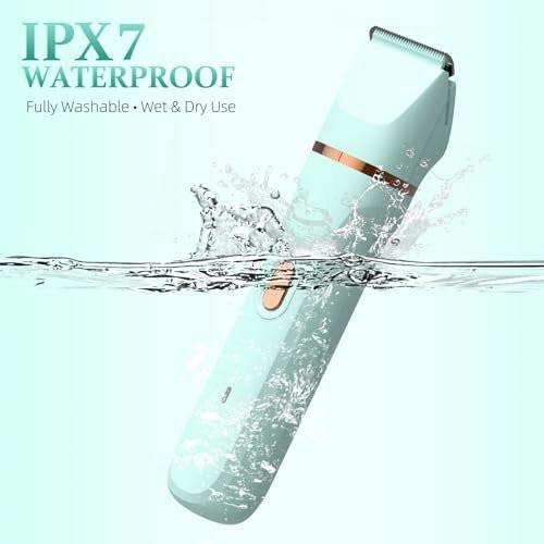 HOHOLE 5-in-1 Bikini Trimmer für Frauen, IPX7 wasserdichter elektrischer Rasierer, kabelloser Körperhaarentferner, Gesichts- & Bikinihaarentfernung, Keramikklinge (Reines Grün)