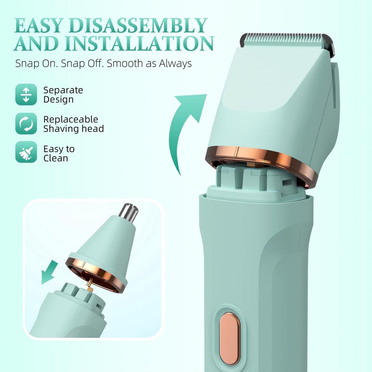 HOHOLE 5-in-1 Bikini Trimmer für Frauen, IPX7 wasserdichter elektrischer Rasierer, kabelloser Körperhaarentferner, Gesichts- & Bikinihaarentfernung, Keramikklinge (Reines Grün)