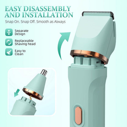 HOHOLE 5-in-1 Bikini Trimmer für Frauen, IPX7 wasserdichter elektrischer Rasierer, kabelloser Körperhaarentferner, Gesichts- & Bikinihaarentfernung, Keramikklinge (Reines Grün)