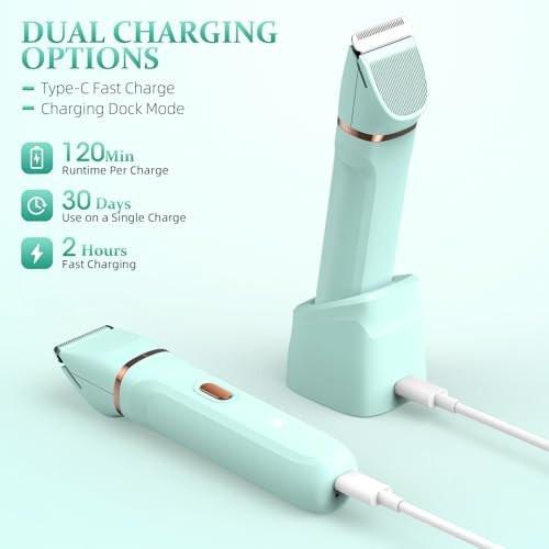 HOHOLE 5-in-1 Bikini Trimmer für Frauen, IPX7 wasserdichter elektrischer Rasierer, kabelloser Körperhaarentferner, Gesichts- & Bikinihaarentfernung, Keramikklinge (Reines Grün)