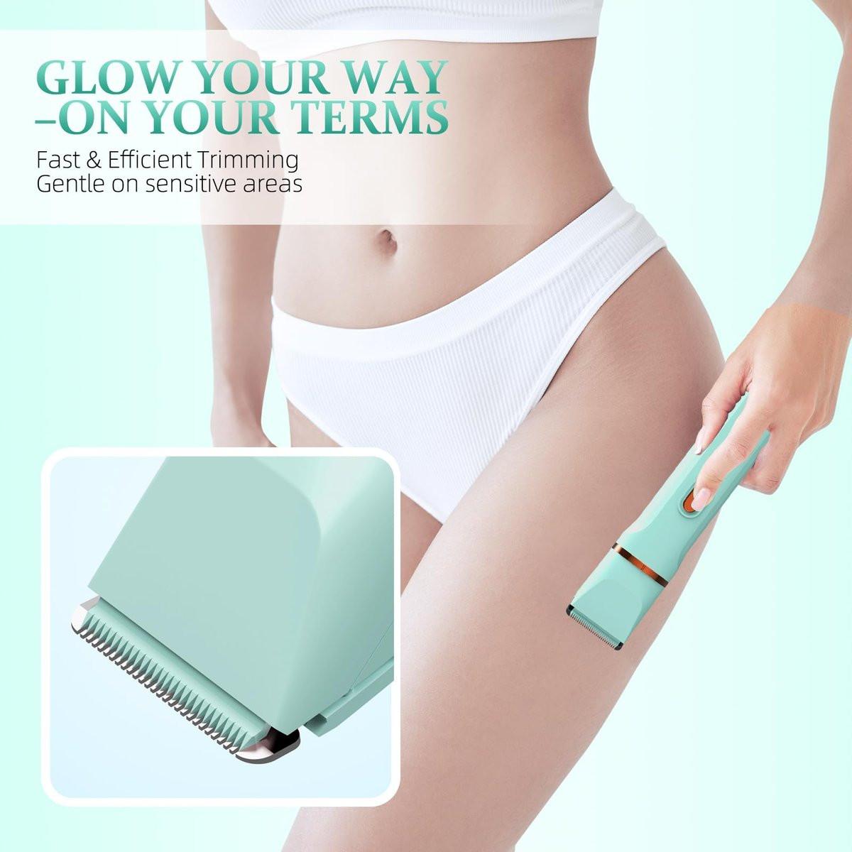 HOHOLE 5-in-1 Bikini Trimmer für Frauen, IPX7 wasserdichter elektrischer Rasierer, kabelloser Körperhaarentferner, Gesichts- & Bikinihaarentfernung, Keramikklinge (Reines Grün)