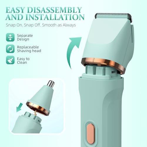 HOHOLE 5-in-1 Bikini Trimmer für Frauen, IPX7 wasserdichter elektrischer Rasierer, kabelloser Körperhaarentferner, Gesichts- & Bikinihaarentfernung, Keramikklinge (Reines Grün)