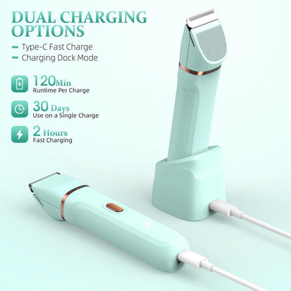 HOHOLE 5-in-1 Bikini Trimmer für Frauen, IPX7 wasserdichter elektrischer Rasierer, kabelloser Körperhaarentferner, Gesichts- & Bikinihaarentfernung, Keramikklinge (Reines Grün)
