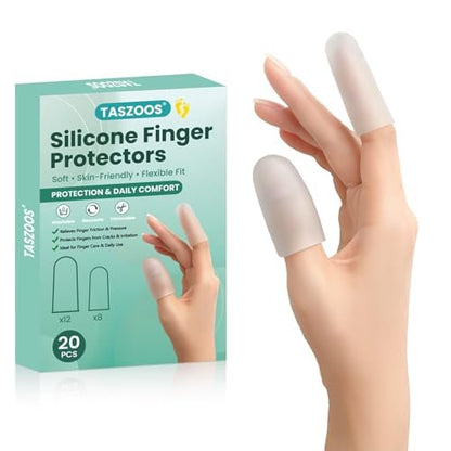 TASZOOS Gel-Fingerlinge & Fingerschutzhüllen – 20 Stück Silikon-Fingerschutz für Fingerspitzen- und Daumenunterstützung – Wiederverwendbare Gummi-Spitzen gegen Triggerfinger, Arthritis, Blasen & Schmerzlinderung