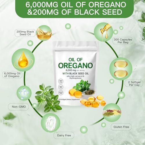 ZEYARUIBO Oreganoöl mit Schwarzkümmelöl – 2-in-1 Oreganoöl Kapseln Bio, 300 Stück | Pflanzlich, Nicht-GVO, Unterstützt Wohlbefinden & Verdauungsgleichgewicht
