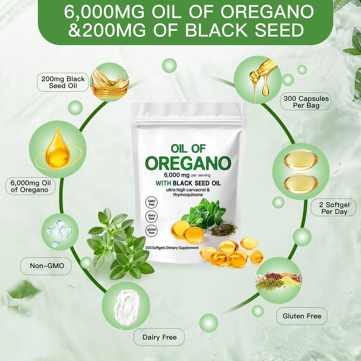 ZEYARUIBO Oreganoöl mit Schwarzkümmelöl – 2-in-1 Oreganoöl Kapseln Bio, 300 Stück | Pflanzlich, Nicht-GVO, Unterstützt Wohlbefinden & Verdauungsgleichgewicht
