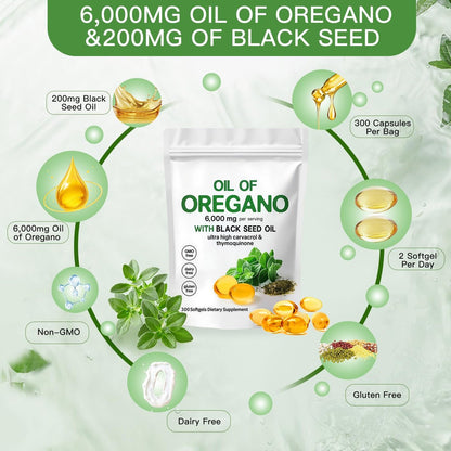 ZEYARUIBO Oreganoöl mit Schwarzkümmelöl – 2-in-1 Oreganoöl Kapseln Bio, 300 Stück | Pflanzlich, Nicht-GVO, Unterstützt Wohlbefinden & Verdauungsgleichgewicht