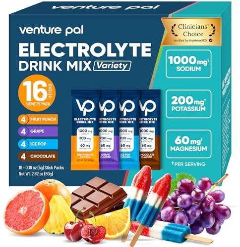 Venture Pal High Sodium Electrolyte Powder Packets | Zuckerfreies Hydrationsgetränk mit Natrium, Kalium, Magnesium & Vitaminen | Null Kalorien | Keto, Vegan & Paleo freundlich | 16 Sticks