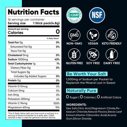 Venture Pal High Sodium Electrolyte Powder Packets | Zuckerfreies Hydrationsgetränk mit Natrium, Kalium, Magnesium & Vitaminen | Null Kalorien | Keto, Vegan & Paleo freundlich | 16 Sticks