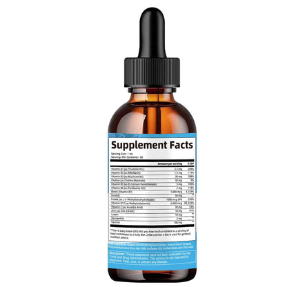 15-in-1 Liposomales Vitamin B Komplex Pro – Zuckerfreie B-Komplex Tropfen mit B1, B2, B3 Niacinamid, Cholin, B5, B6, B7 Biotin, Inositol, Folat, B12, Zink, Lutein, Zeaxanthin, Taurin & Vitamin C, 60 ml