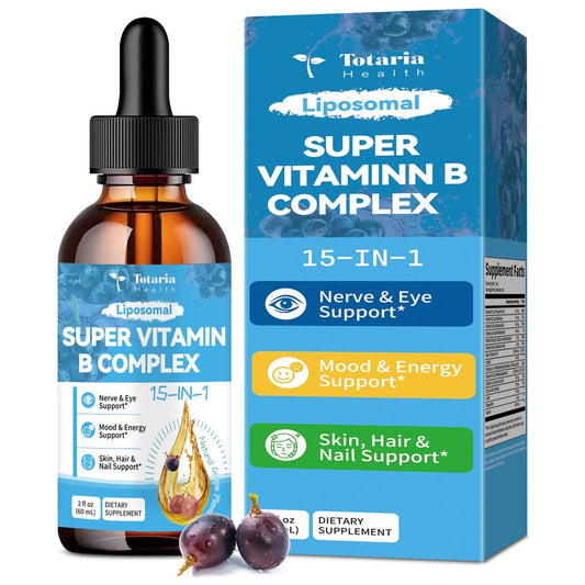 15-in-1 Liposomales Vitamin B Komplex Pro – Zuckerfreie B-Komplex Tropfen mit B1, B2, B3 Niacinamid, Cholin, B5, B6, B7 Biotin, Inositol, Folat, B12, Zink, Lutein, Zeaxanthin, Taurin & Vitamin C, 60 ml