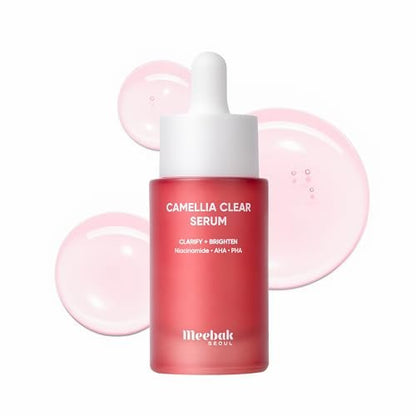 Meebak Camellia Clear Tägliches Peeling-Serum – 2% Niacinamid + AHA & PHA, Sanfter chemischer Peeling-Wirkstoff für Hautstruktur & Teint, Feuchtigkeitsspendender Porenverfeinerer für das Gesicht, Koreanische Hautpflege