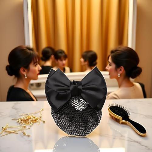Bowknot Haarnetz-Clips für Duttfrisuren – Eleganter Haarknoten-Halter für Arbeit, Tanz und Alltag (Schwarz, 1 Stück)
