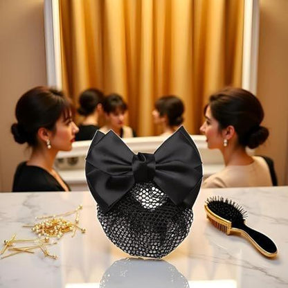 Bowknot Haarnetz-Clips für Duttfrisuren – Eleganter Haarknoten-Halter für Arbeit, Tanz und Alltag (Schwarz, 1 Stück)