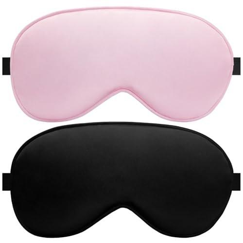 Seiden-Schlafmaske für Männer und Frauen – Blackout-Augenmaske für Seitenschläfer mit verstellbarem Riemen (Schwarz & Pink, 2er-Pack)