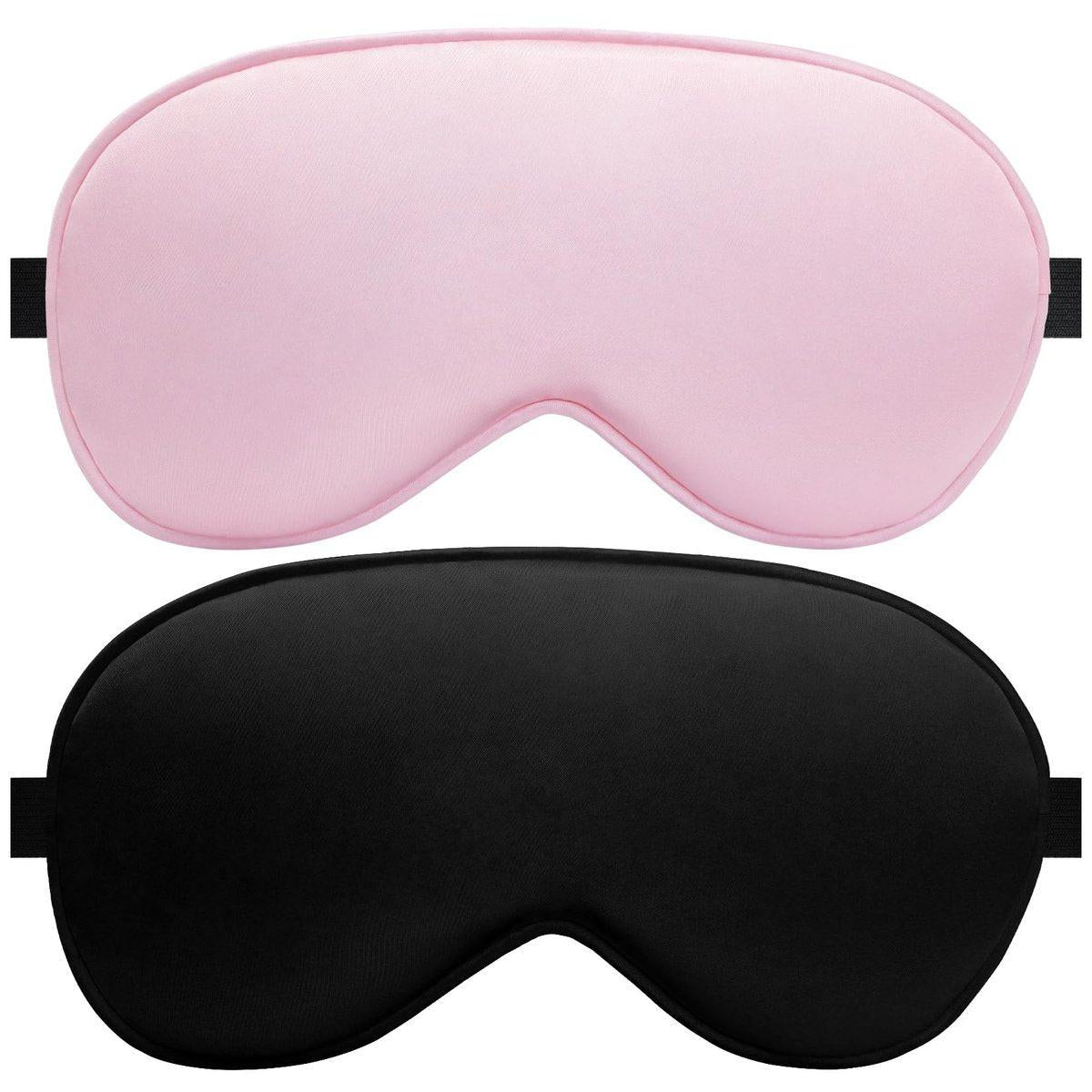 Seiden-Schlafmaske für Männer und Frauen – Blackout-Augenmaske für Seitenschläfer mit verstellbarem Riemen (Schwarz & Pink, 2er-Pack)
