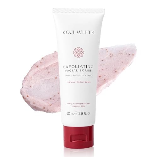 Koji White Exfoliating Facial Scrub | Kojicsäure-Gesichtswaschmittel, sanfter täglicher Peeling-Reiniger für strahlende Haut mit 1% Walnussschalen, AHA, Hyaluronsäure für ungleichmäßigen Hautton, vegane Hautpflege, 3,38 Fl Oz