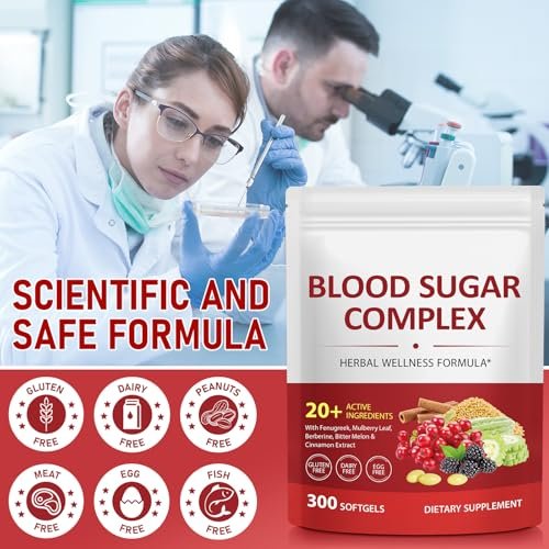300 Softgels Blut Zucker Komplex Ergänzung | 20+ Aktive Kräuter – Berberin, Ceylon-Zimt, Bittermelone, Maulbeerblatt, Bockshornklee, Vitamine für Energielevel und Vitalität | Saubere Formel