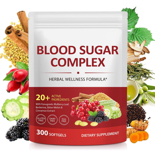 300 Softgels Blut Zucker Komplex Ergänzung | 20+ Aktive Kräuter – Berberin, Ceylon-Zimt, Bittermelone, Maulbeerblatt, Bockshornklee, Vitamine für Energielevel und Vitalität | Saubere Formel