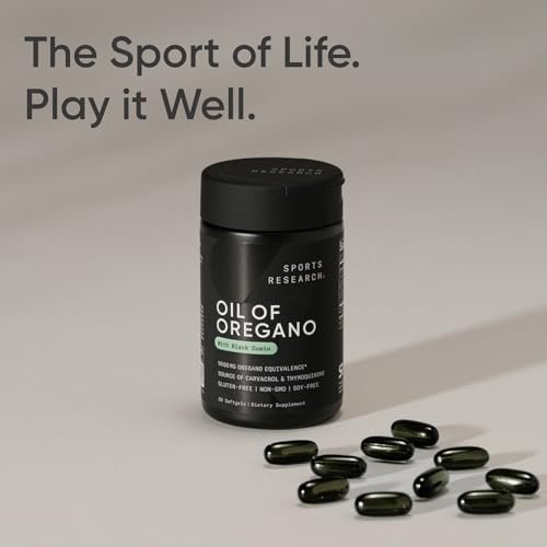 Sports Research® Oreganoöl 9500 mg mit Schwarzkümmelöl & Kokos-MCT-Öl - Antioxidantien-Kombination mit Thymochinon & Carvacrol - Glutenfrei · Nicht-GVO - 60 Softgels