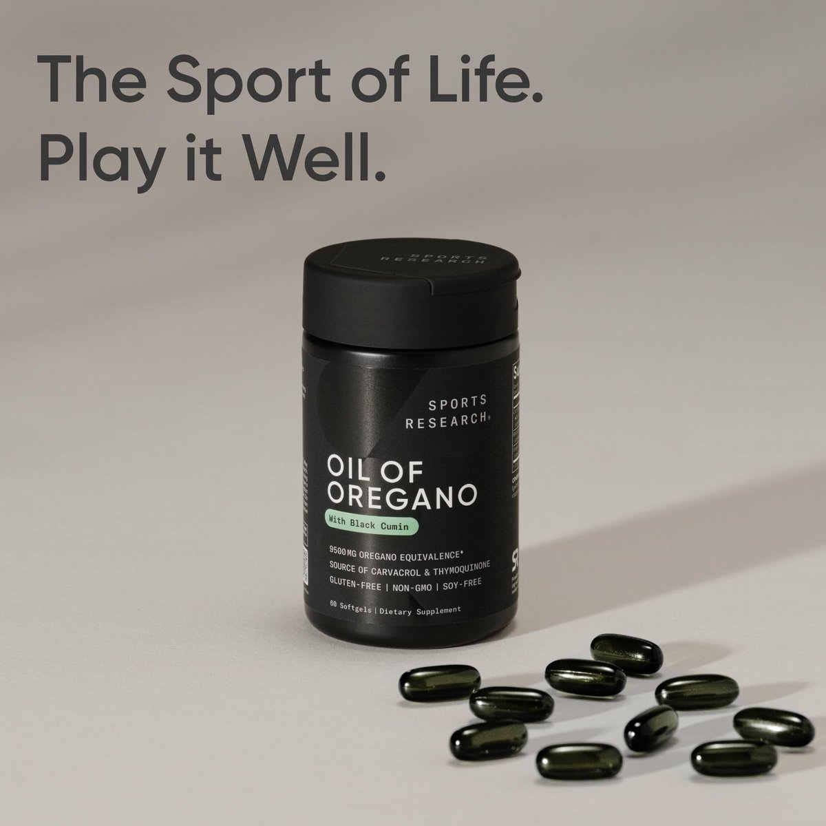 Sports Research® Oreganoöl 9500 mg mit Schwarzkümmelöl & Kokos-MCT-Öl - Antioxidantien-Kombination mit Thymochinon & Carvacrol - Glutenfrei · Nicht-GVO - 60 Softgels
