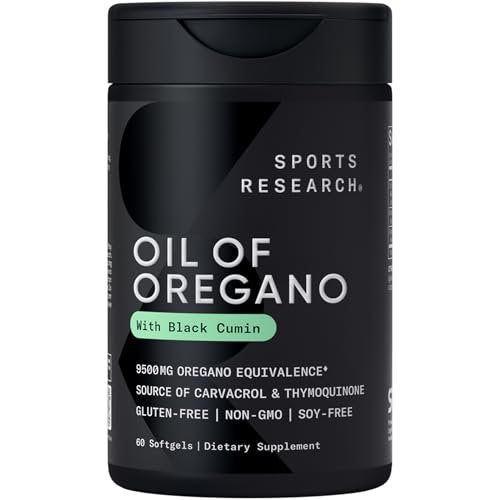 Sports Research® Oreganoöl 9500 mg mit Schwarzkümmelöl & Kokos-MCT-Öl - Antioxidantien-Kombination mit Thymochinon & Carvacrol - Glutenfrei · Nicht-GVO - 60 Softgels