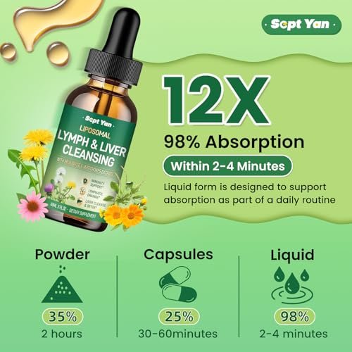 Liposomale Lymphdrainage-Tropfen – Lymphdrainage-Supplement mit Mariendistel, Klettenwurzel für Frauen & Männer | Unterstützt Leberreinigung, Entgiftung & Reparatur | Lymph- & Lebergesundheit | 60 ml