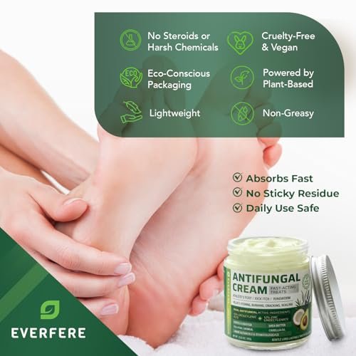 EVERFERE 22 % Undecylenate Complex Antifungal Creme: Behandelt Fußpilz, Jock Itch & Ringelflechte, Lindert Juckreiz, Brennen, Schuppen & Risse - Pilzcreme für empfindliche Haut, 60 g Glas
