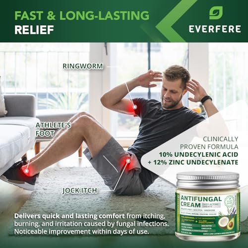 EVERFERE 22 % Undecylenate Complex Antifungal Creme: Behandelt Fußpilz, Jock Itch & Ringelflechte, Lindert Juckreiz, Brennen, Schuppen & Risse - Pilzcreme für empfindliche Haut, 60 g Glas