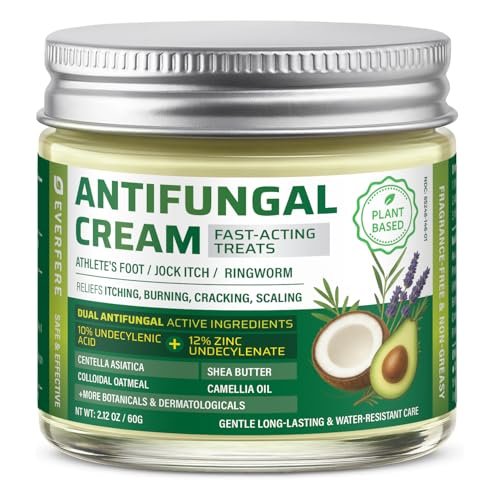 EVERFERE 22 % Undecylenate Complex Antifungal Creme: Behandelt Fußpilz, Jock Itch & Ringelflechte, Lindert Juckreiz, Brennen, Schuppen & Risse - Pilzcreme für empfindliche Haut, 60 g Glas