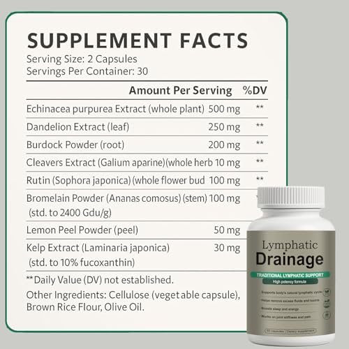 Lymphdrainage Kapseln – Natürliche Kräutermischung mit Löwenzahn, Klette, Kelp & Echinacea – Unterstützt Kreislauf & Flüssigkeitshaushalt