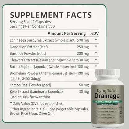 Lymphdrainage Kapseln – Natürliche Kräutermischung mit Löwenzahn, Klette, Kelp & Echinacea – Unterstützt Kreislauf & Flüssigkeitshaushalt