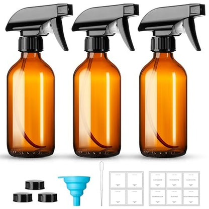 Vitreaux 8oz Amber Glas Sprühflaschen, 3er-Pack Nachfüllbare leere Flasche mit verstellbarer Düse, Sprühflasche für ätherische Öle, Reinigungslösungen, Haarnebel, Gartenarbeit