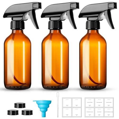 Vitreaux 8oz Amber Glas Sprühflaschen, 3er-Pack Nachfüllbare leere Flasche mit verstellbarer Düse, Sprühflasche für ätherische Öle, Reinigungslösungen, Haarnebel, Gartenarbeit