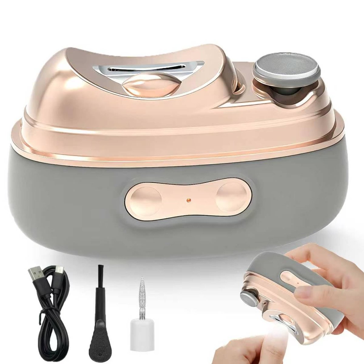 4-in-1 Elektrischer Nagelclipper – Automatischer Nagelschneider mit 2 Polierern & UV-Licht, Wiederaufladbarer Nageltrimmer mit LED-Licht & Nagelauffangbehälter – Ideal für Senioren & Erwachsene