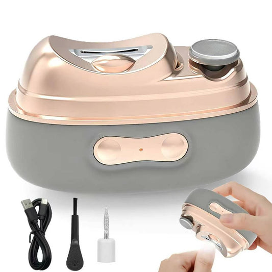 4-in-1 Elektrischer Nagelclipper – Automatischer Nagelschneider mit 2 Polierern & UV-Licht, Wiederaufladbarer Nageltrimmer mit LED-Licht & Nagelauffangbehälter – Ideal für Senioren & Erwachsene