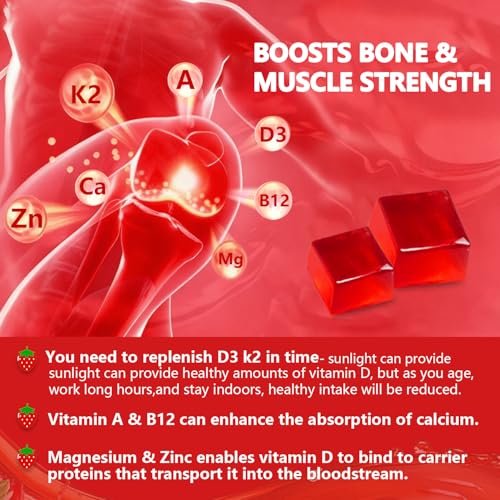 BEVIX Vitamin D3 K2 Gummies – Zuckerfrei, Vegan, Extra Stark, mit Calcium, Magnesium, Zink – Für Immunsystem, Knochen, Zähne, Herz – Für Erwachsene – Non-GMO, Glutenfrei, Gelatinefrei – 90 Gummis