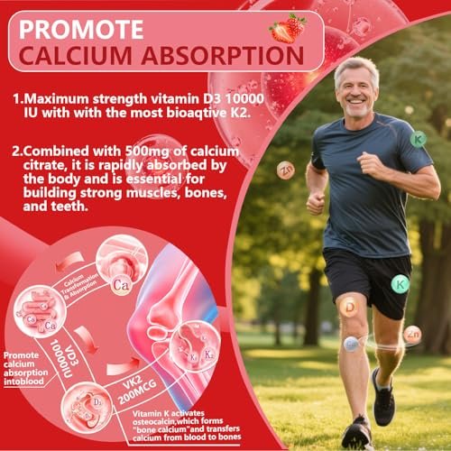 BEVIX Vitamin D3 K2 Gummies – Zuckerfrei, Vegan, Extra Stark, mit Calcium, Magnesium, Zink – Für Immunsystem, Knochen, Zähne, Herz – Für Erwachsene – Non-GMO, Glutenfrei, Gelatinefrei – 90 Gummis