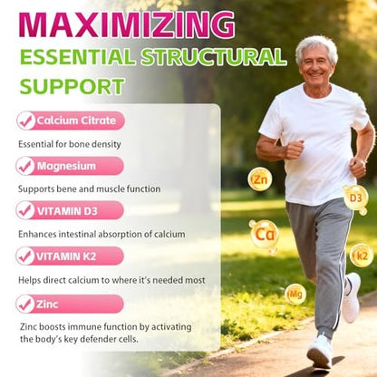 LANSHI Calcium Citrat Gummies 1200mg mit Vitamin D3 & K2 für Frauen & Männer – Hochabsorbierbare Calcium-Gummis plus Magnesium, Zink für starke Knochen & Immununterstützung, gemischter Beerengeschmack, 60 Stück