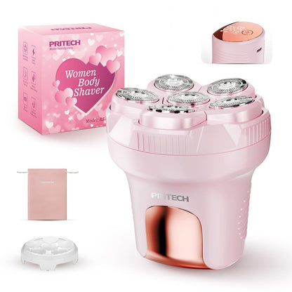 PRITECH Elektrorasierer für Frauen Beine, Easy-Clean Körperrasierer, Nass & Trocken wasserdichter Bikini-Trimmer, tragbarer Damen-Haarentferner für Gesicht, Achseln, Bikinizone (Pink)