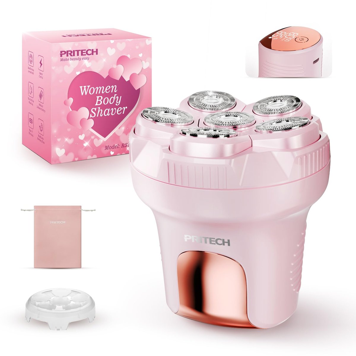 PRITECH Elektrorasierer für Frauen Beine, Easy-Clean Körperrasierer, Nass & Trocken wasserdichter Bikini-Trimmer, tragbarer Damen-Haarentferner für Gesicht, Achseln, Bikinizone (Pink)