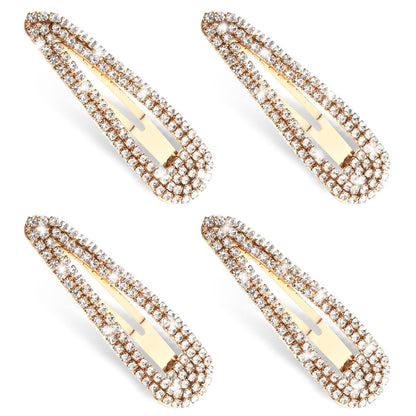 4 Stück Rhinestone Haarspangen, Wassertropfen Kristall Haarklammern Gold – Funkelnde Metall-Schnapphaarspangen für Damen, Hochzeit, Party