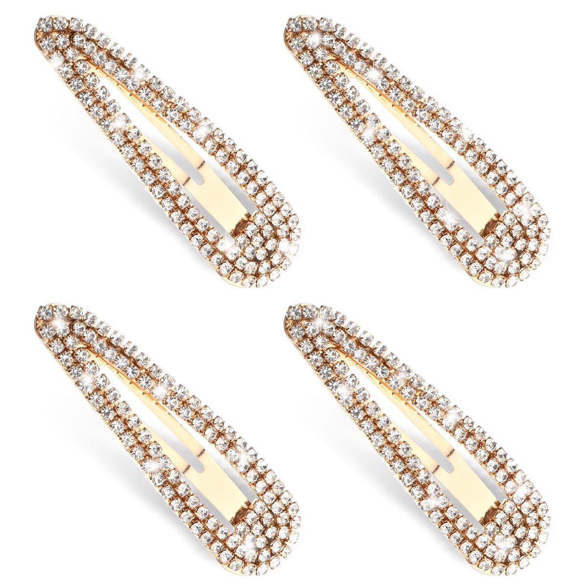 4 Stück Rhinestone Haarspangen, Wassertropfen Kristall Haarklammern Gold – Funkelnde Metall-Schnapphaarspangen für Damen, Hochzeit, Party