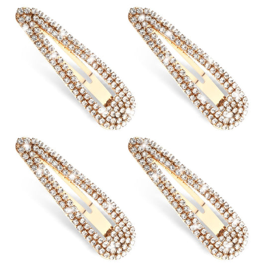 4 Stück Rhinestone Haarspangen, Wassertropfen Kristall Haarklammern Gold – Funkelnde Metall-Schnapphaarspangen für Damen, Hochzeit, Party