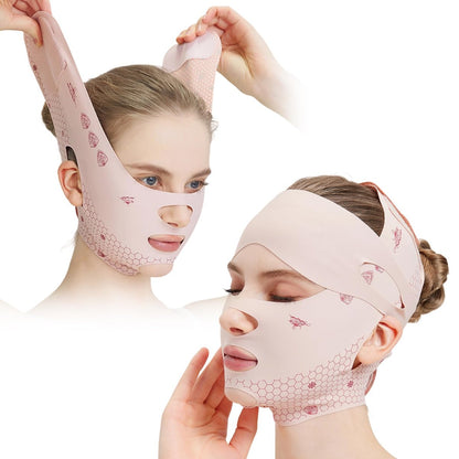Gesichtsband Stirnlift Band – Komfortables V-förmiges Gesichtsband für Schlaf und Kinnlifting – Atmungsaktives Face Lift Band (Pink)