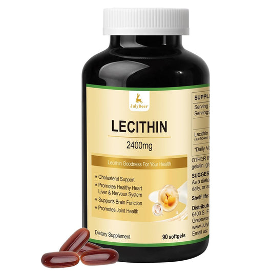 JulyDeer Sonnenblumen-Lecithin 2400 mg, 90 Softgel-Kapseln – Reich an Phosphatidylcholin, Nicht-GVO, Sojafrei, Glutenfrei – Nahrungsergänzungsmittel zur Unterstützung des Nervensystems