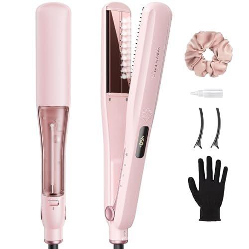Wavytalk Dampfbügeleisen für Haare, Steam Sesh, Dampfreduzierte Schäden, Pflegt & Beschleunigt Glätten, 1,38'' Nano-Titanium Glätteisen mit abnehmbarem Kamm für Seidenpressglättung, Sakura Pink