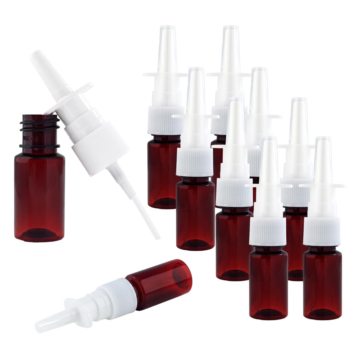 Clofiak 10 Stück Nasensprayflaschen, 10 ml Feinsprüh-Nasenzerstäuber, wiederverwendbare leere Sprühflasche für Wunddesinfektion, Parfüm, ätherische Öle (Braun, 0,35 oz)